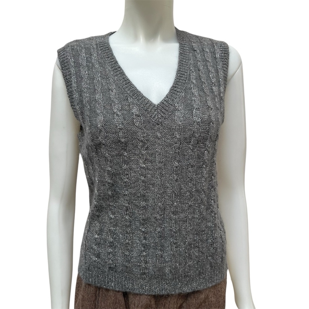 Vintage Cable knit Mohair Women Vest Metallic Y2K‎ Collegiate Preppy Academia